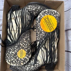 Corral Black and Cream Heeled Fringe Glitter Western Boots Snip 10M Wome’s